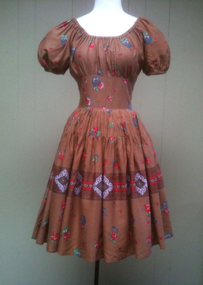 Vintage 1960s Cotton Rockabilly Square Dance Dress