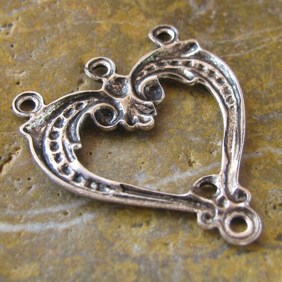 6 Antique Silver Heart Connector Jewelry Findings 1045
