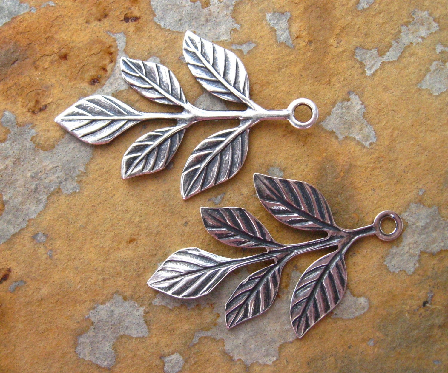 LOW SHIPPING 2 Antique Silver Leaf Sprig 23.5mm x 36mm - Trinity Brass
