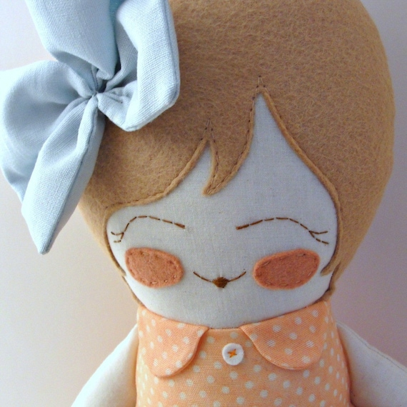 Nora - handmade cloth doll with linen bow