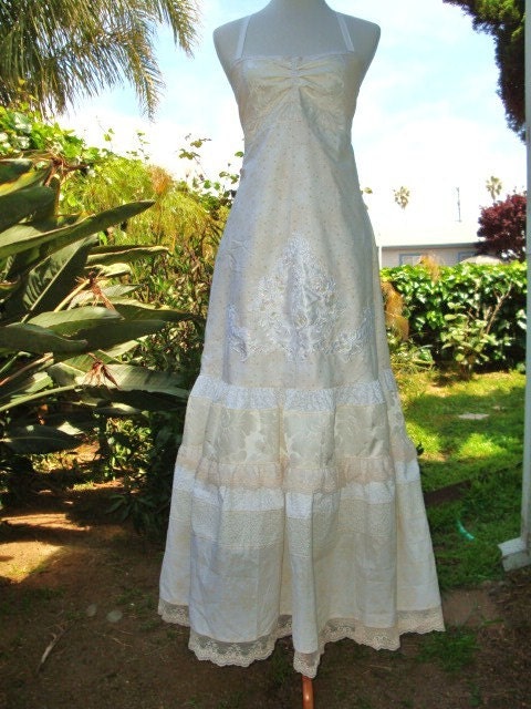 elyse oRiGiNaLs Beaded Bliss Wedding DRESS Handmade Hippie Gown Vintage Lace