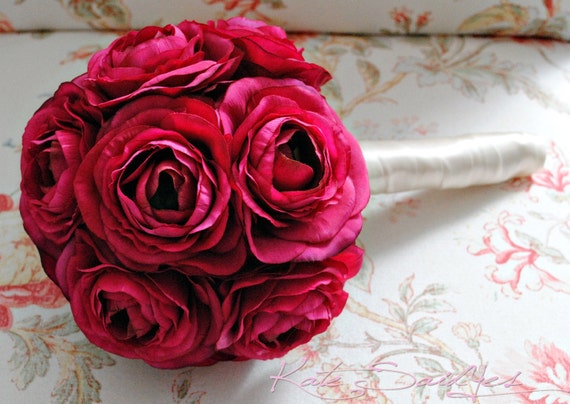 Silk Wedding Bouquet Fuchsia Pink Ranunculus Bridal Bouquet