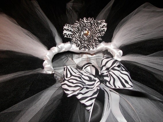 BABIES 1ST Birthday Zebra Tutu Set--Includes matching flower on a lined alligator clip--Lots of Bling-