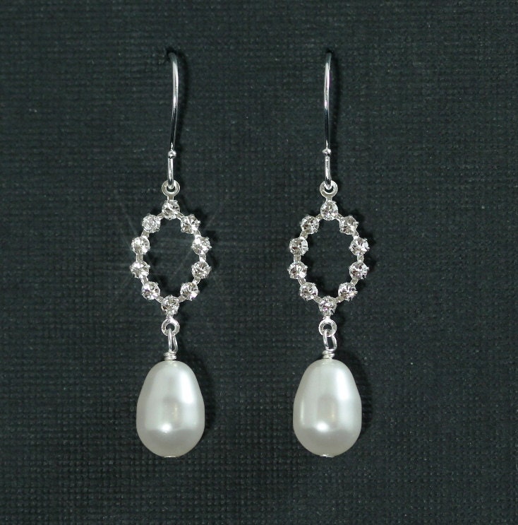 Reserved for beatyea -- Claire Bridal Earrings II -- Silver, Swarovski Crystal Rhinestone and Pearl Dangles