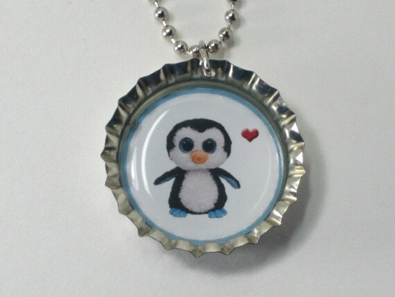 Bottlecap Necklace - Furry PENGUIN