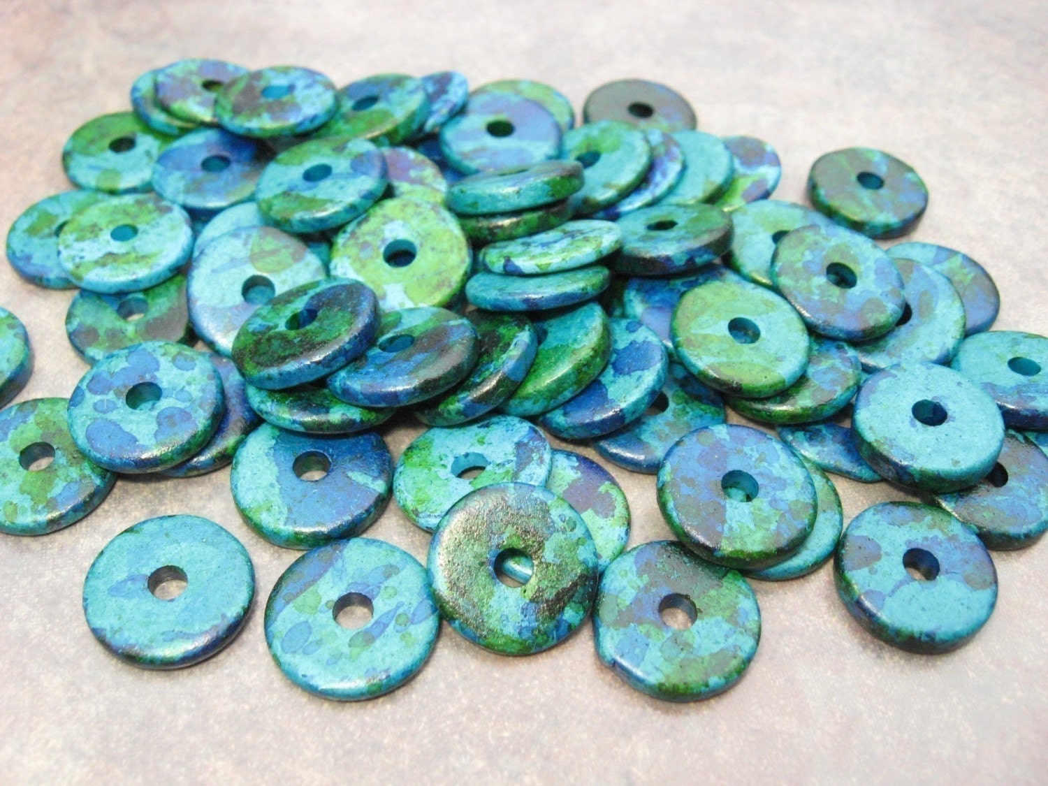 10 Mykonos Greek Ceramic AEGEAN 13mm Round Disk Beads