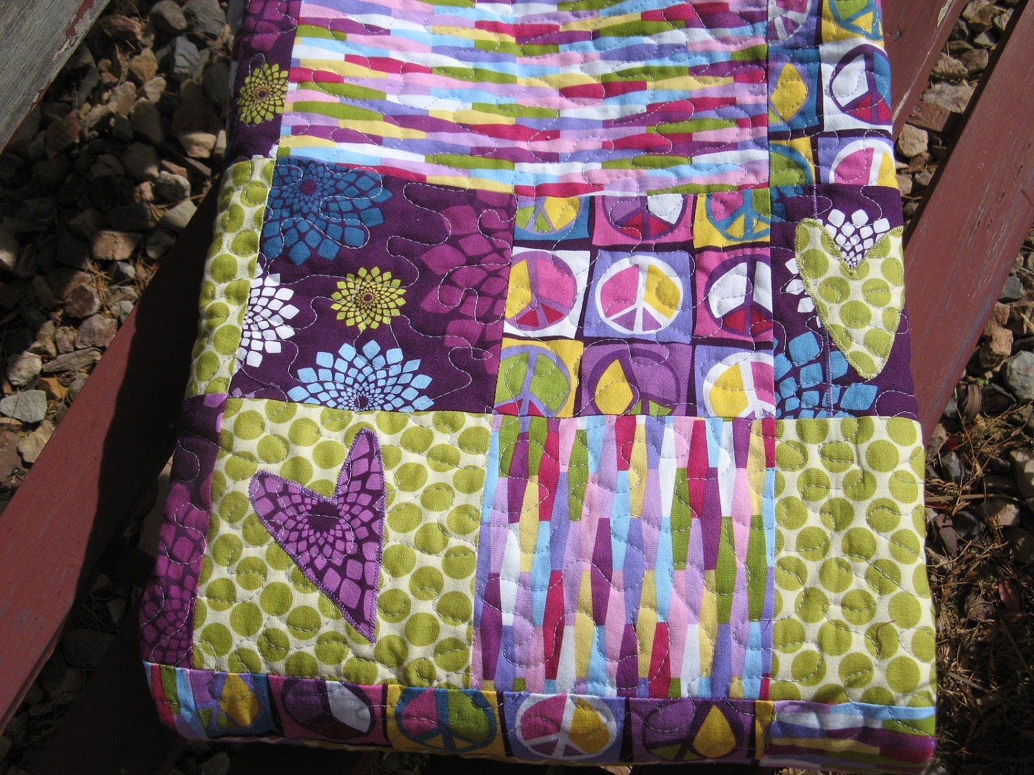 Custom Peace and Love Personalized Baby Quilt