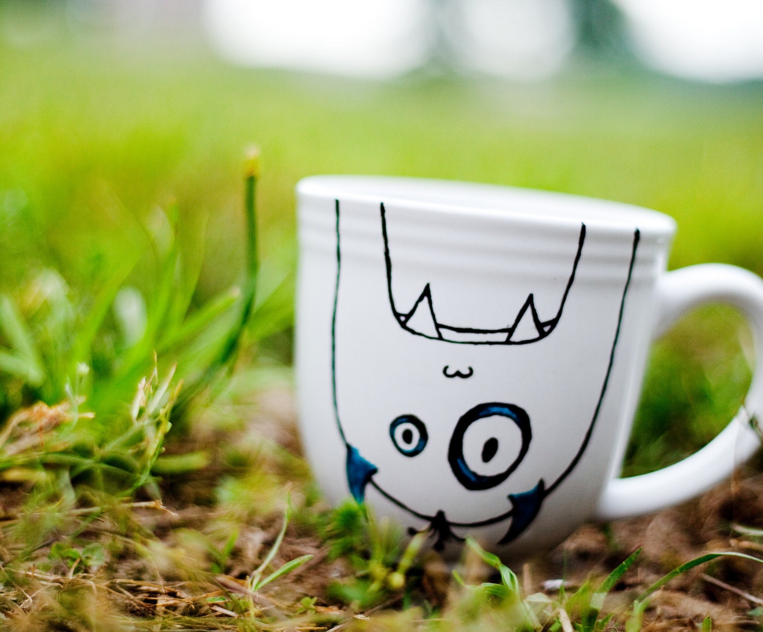 Coffee Mug Tea Cup Teal and Black Monster Hand Painted Coffee MMMug