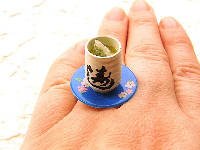 Blue Flower Plate Green Tea Ring