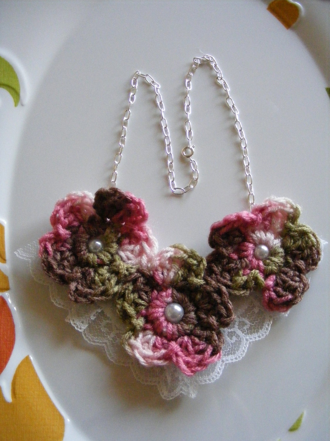 Necklace Bib Style Flowers  Soft & Pretty