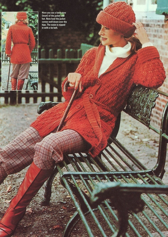 PDF CROCHET PATTERN  Belted Jacket and Pull On Hat  Retro Vintage