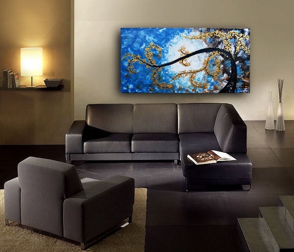 ORIGINAL Flower Tree Painting Abstract Landscape Artwork Treescape Heavy Textured 48x24 Modern Contemporary art Made to Order by OTO