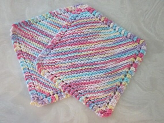 Eco Cotton Knit Dishcloths Two Pink Yellow Aqua Taffy
