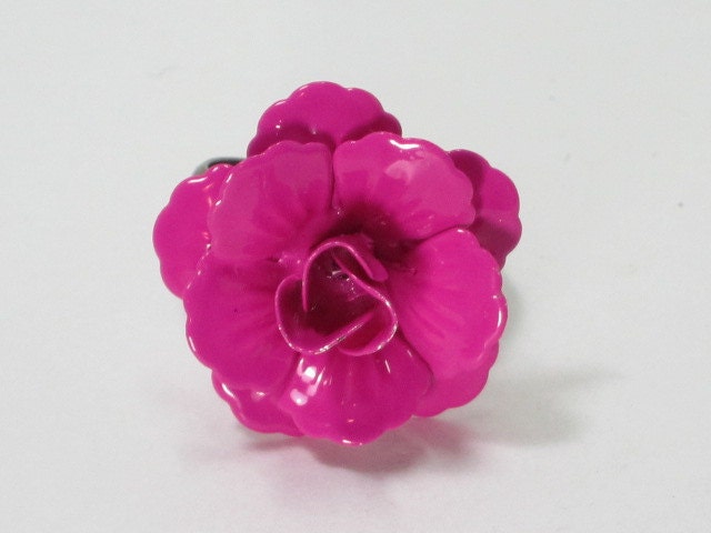 Vintage Inspired Iron Flower Ring on Brass Adjustable Band - PINK ROSE