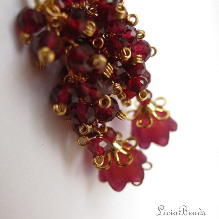 Pomegranite Cluster - Garnet gemstone floral earrings