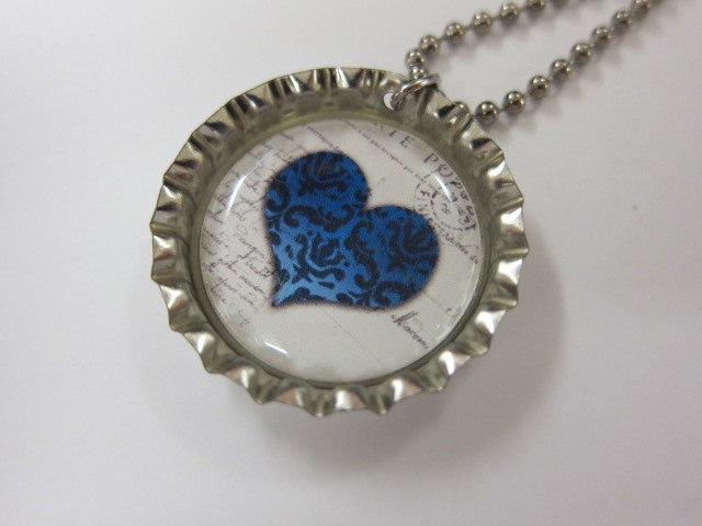 Bottlecap Necklace - Blue Heart