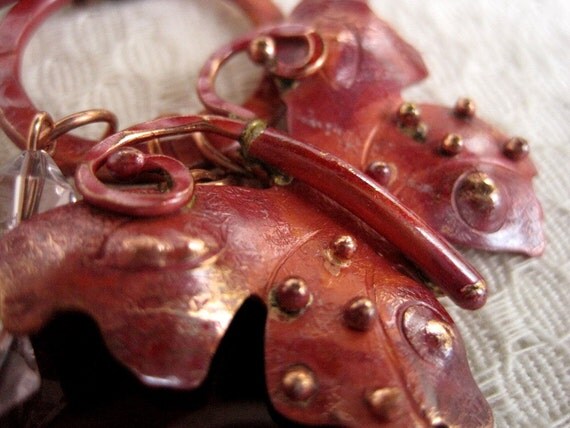 Charm Copper Butterfly Talisman Necklace Fantasy Suede Cord Long Length