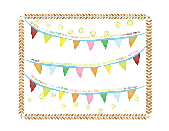 Printable  Wall Art- Colorful Pennants- 'Be Happy'