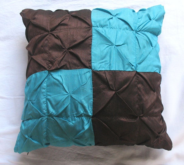 blue and brown 18 inch throw pillow cover silk pleated cushion cover Custom Made