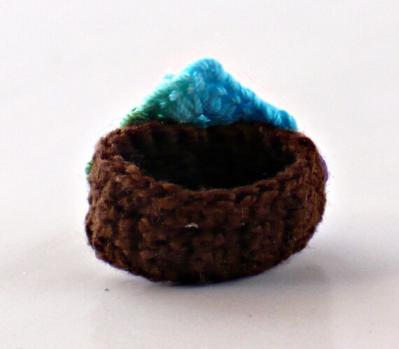 Crochet Ring Diamond Shape Green Purple Teal Golden Tan with Brown Band