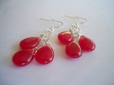 Red Quarz Wire-Wrapped Teardrop Earrings