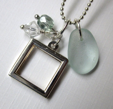 Beach Wedding Jewelry Sea Glass Mini Photo Necklace From GardenLeafDesign
