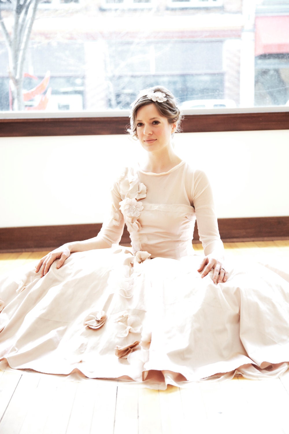 40yr old bride, dress ideas desperately needed! :  wedding 4 Length Sleeve Dropped Waist Full Skirt Wedding Gown   Gia Sheer 3/4 length sleeve dropped waist full skirt wedding gown - Gia 
