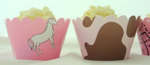 Cowgirl Cupcake Wrappers in Pink and Brown for Girl Birthday Party