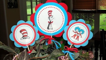 Dr. Seuss Cat in the Hat Birthday Sign Centerpieces for Birthday Party or Baby Shower