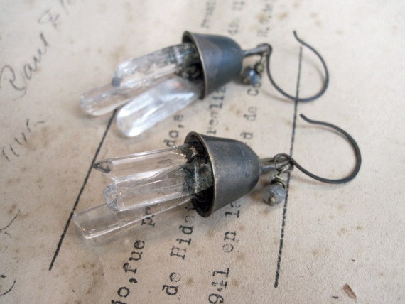 Land of the Lords of Brightness. Bronze Bell Earrings with Quartz.