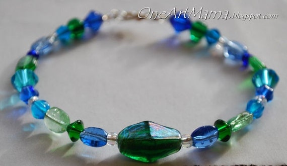 Blue and Green Beaded Bracelet