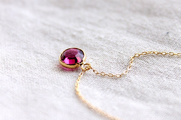 Ruby Crystal Necklace - red crystal pendant 14 karat gold filled simple everyday jewelry by petitor