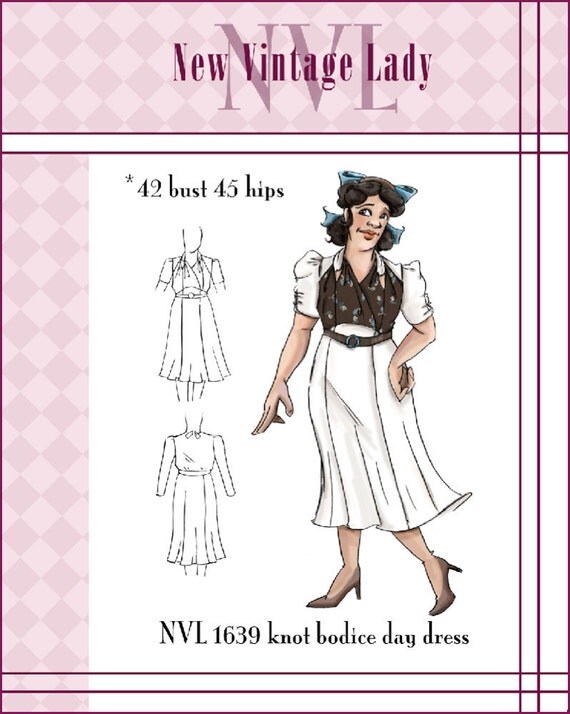 NVL 1930s knot bodice day dress 42 bust PLUS SIZE