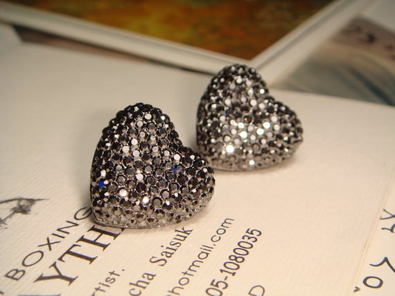 Glitter Series - Metallic Gray Heart Earrings (E189)