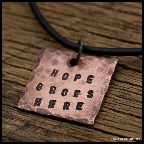 Hope Grows Here - sterling silver and copper hand-hammered pendant necklace