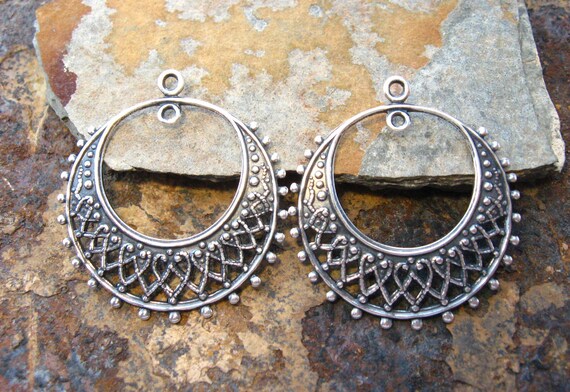 2 Antique Silver Filigree Hoops - Trinity Brass LOW SHIPPING
