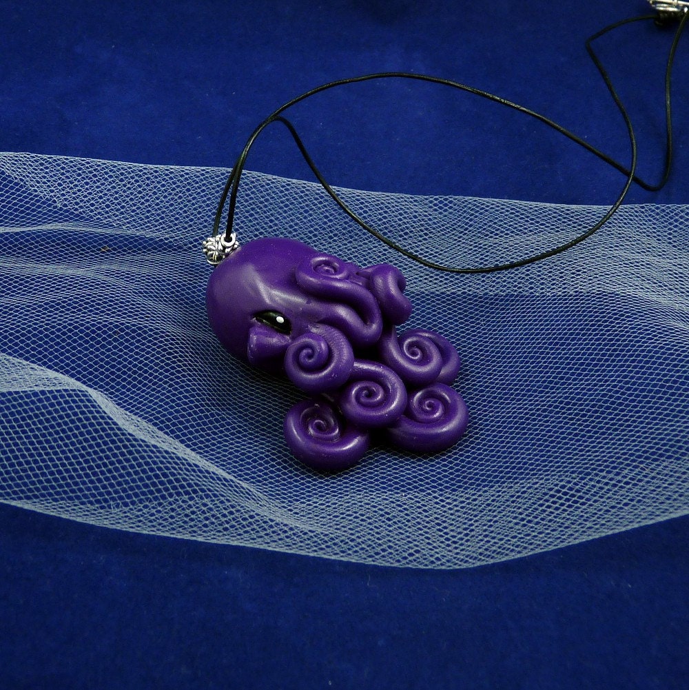 Deep Purple Octopus Necklace - Handmade Polymer Clay Jewelry
