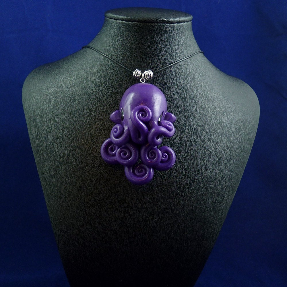 Deep Purple Octopus Necklace - Handmade Polymer Clay Jewelry