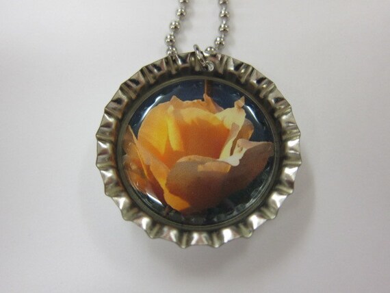 Bottlecap Necklace - Yellow Rose - On Black