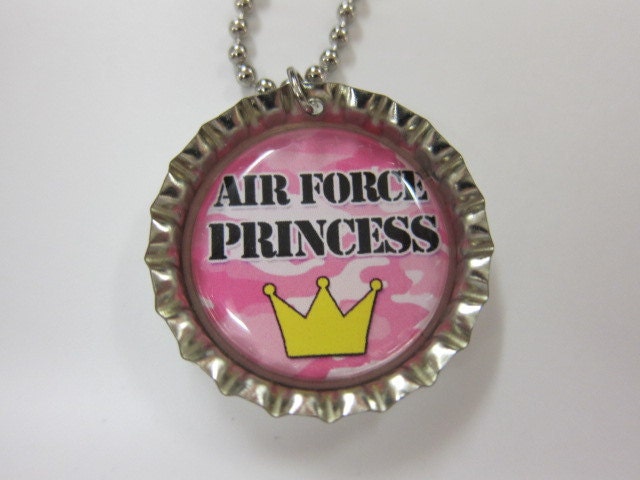 Bottlecap Necklace - Air Force Princess - Pink Camouflage With Crown