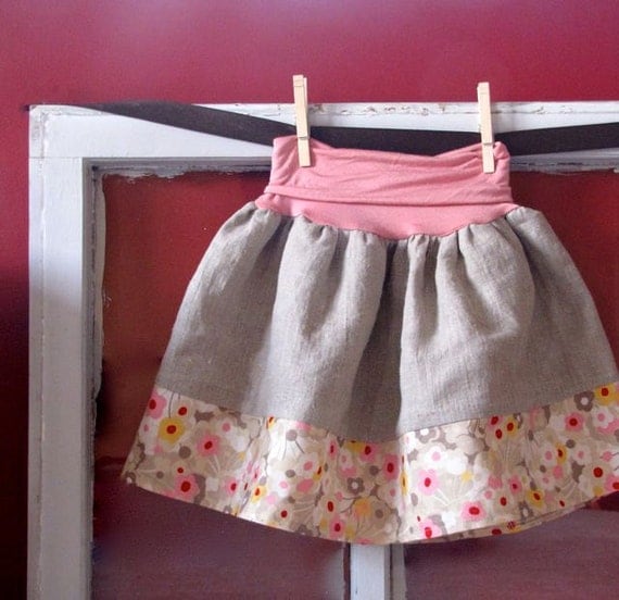 sophie's knit top skirt - flower garden and natural linen