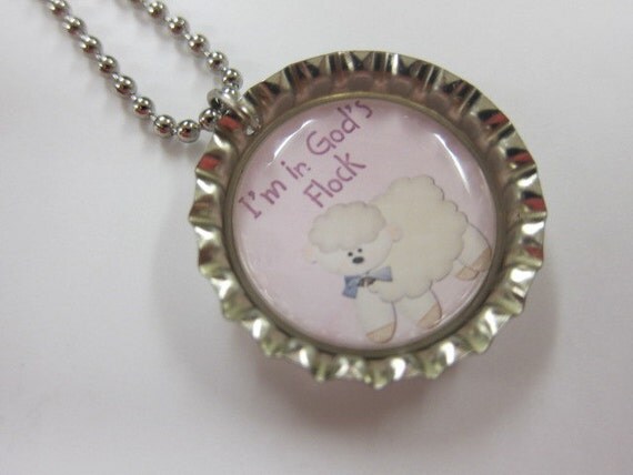 Bottlecap Necklace - Little Lamb- I am in God's Flock