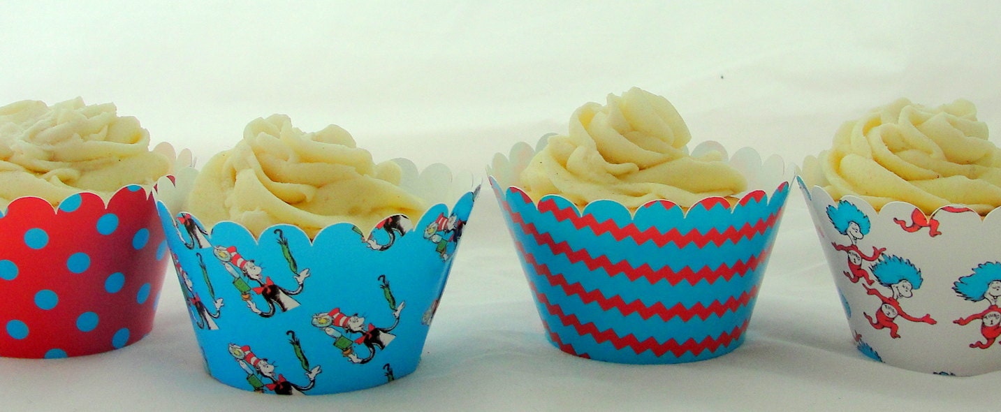 Dr. Seuss Cat in the Hat Birthday Baby Shower Cupcake Wrappers
