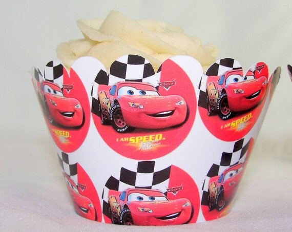Lightning McQueen Cupcake wrappers for boy birthday party in black and red