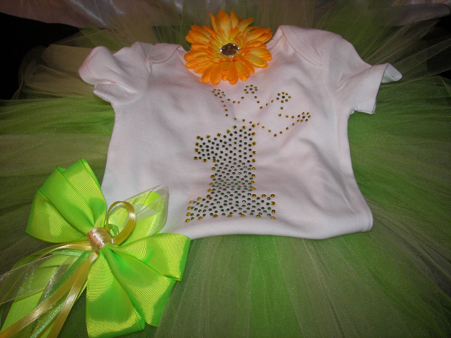 Tinkerbell Inspired Birthday BLING Boutique Tutu Set--Vibrant Colors-Made for a Princess