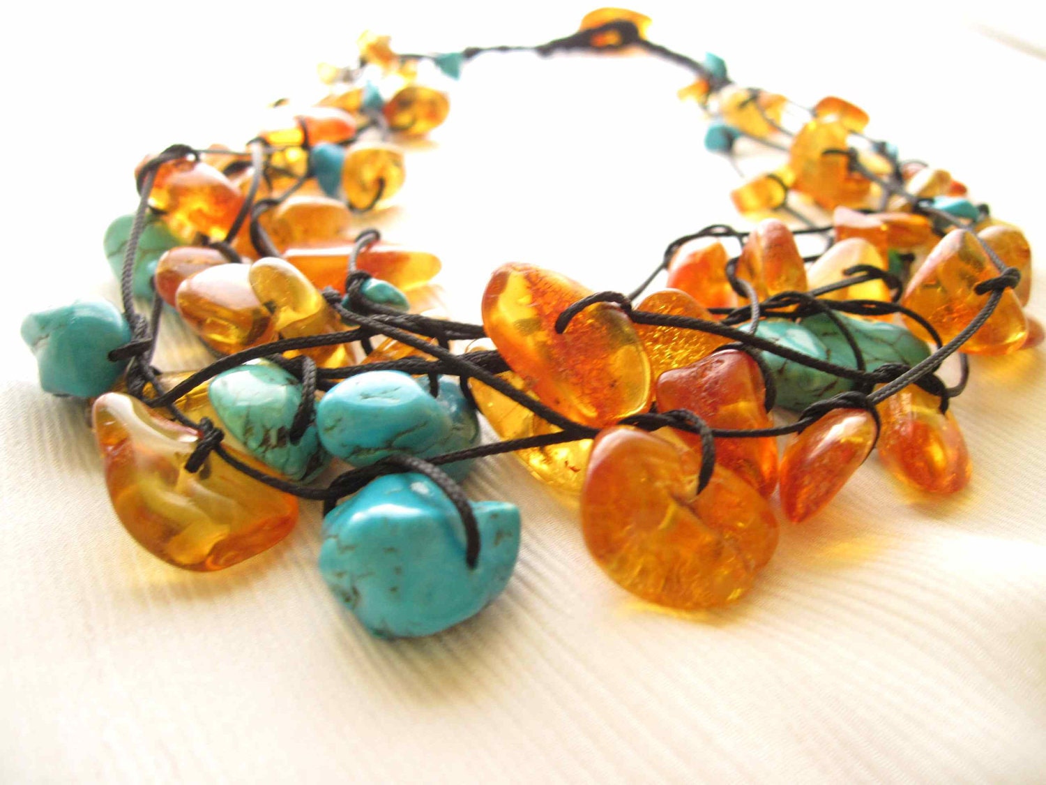 Honey  Natural Baltic Amber  Turquoise Howlite  Necklace
