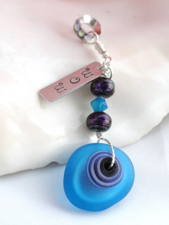 Caribbean Blue and Purple Sterling Silver Wire Wrapped Pendant