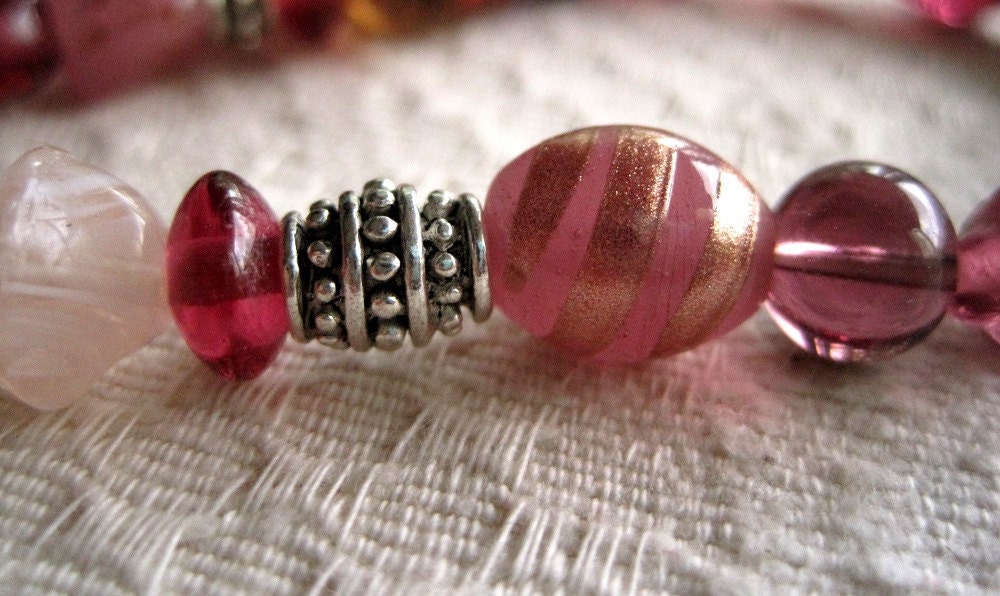 Glass Bracelet Set of Three Pink Cranberry Stretch