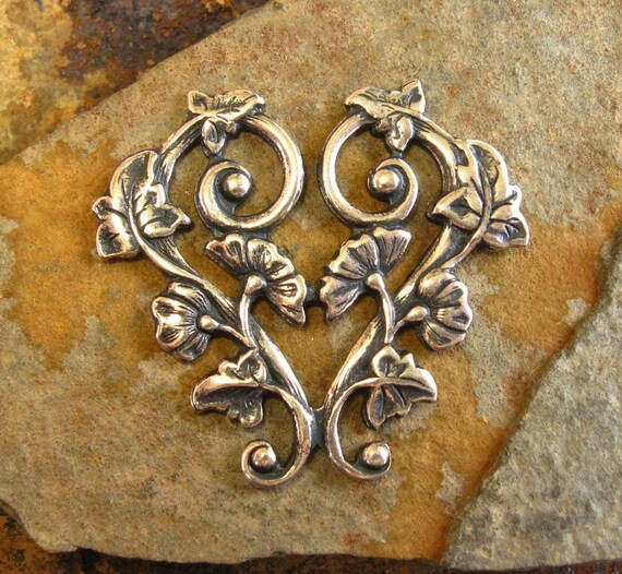 1 Trinity Brass Antique Silver Morning Glory Heart Pendant 30mm x 28mm -  LOW SHIPPING