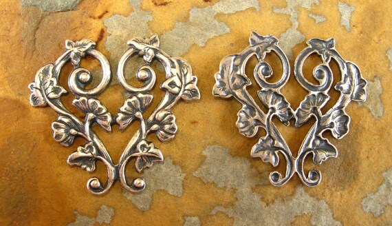 1 Trinity Brass Antique Silver Morning Glory Heart Pendant 30mm x 28mm -  LOW SHIPPING